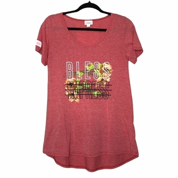 New - LULAROE Graphic Classic T Red-Pink Short Sleeve Scoop Neck - Size Small - Picture 1 of 7